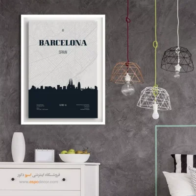 تابلو نقشه مینیمال برای دفتر کار - ‏barcelona spain  – تابلو نقشه شهرهای جهان - اسپو دکور