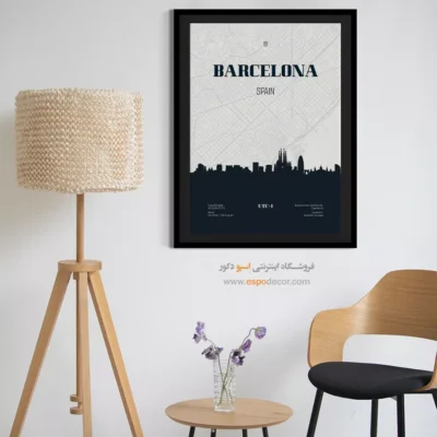 تابلو نقشه مینیمال برای دفتر کار - ‏barcelona spain  – تابلو نقشه شهرهای جهان - اسپو دکور