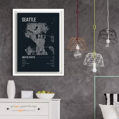 خرید تابلو برای پذیرایی - ‏seattle  – تابلو نقشه شهرهای جهان - اسپو دکور
