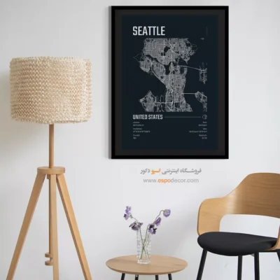 خرید تابلو برای پذیرایی - ‏seattle  – تابلو نقشه شهرهای جهان - اسپو دکور