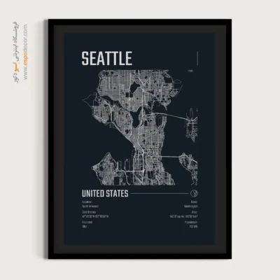 خرید تابلو برای پذیرایی - ‏seattle  – تابلو نقشه شهرهای جهان - اسپو دکور