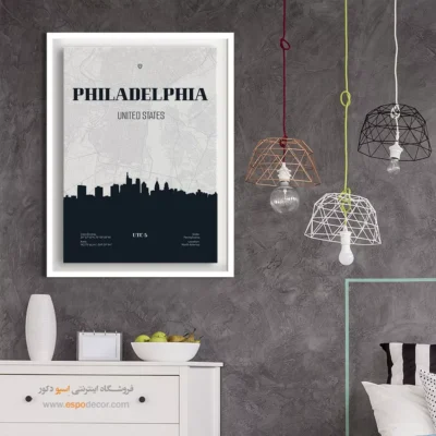 تابلو نقشه فیلادلفیا مینیمال برای دفتر اداری - ‏philadelphia usa  – تابلو نقشه شهرهای جهان - اسپو دکور