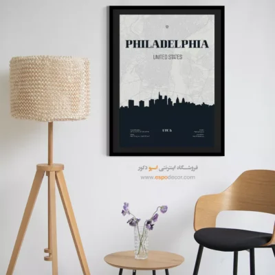 تابلو نقشه فیلادلفیا مینیمال برای دفتر اداری - ‏philadelphia usa  – تابلو نقشه شهرهای جهان - اسپو دکور