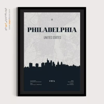 تابلو نقشه فیلادلفیا مینیمال برای دفتر اداری - ‏philadelphia usa  – تابلو نقشه شهرهای جهان - اسپو دکور