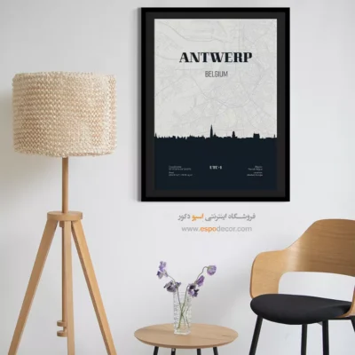 تابلو نقشه مدرن برای دفتر کار - ‏antwerp belgium  – تابلو نقشه شهرهای جهان - اسپو دکور