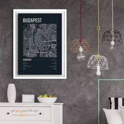 تابلو نقشه بوداپست برای پذیرایی - ‏budapest  – تابلو نقشه شهرهای جهان - اسپو دکور