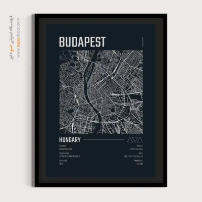 تابلو نقشه بوداپست برای پذیرایی - ‏budapest  – تابلو نقشه شهرهای جهان - اسپو دکور
