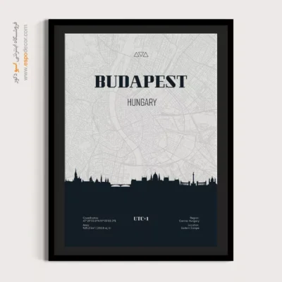 تابلو نقشه بوداپست سیاه و سفید - ‏budapest hungary  – تابلو نقشه شهرهای جهان - اسپو دکور