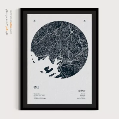 تابلو دکوراتیو مینیمال برای اتاق کنفرانس - ‏oslo norway  – تابلو نقشه شهرهای جهان - اسپو دکور