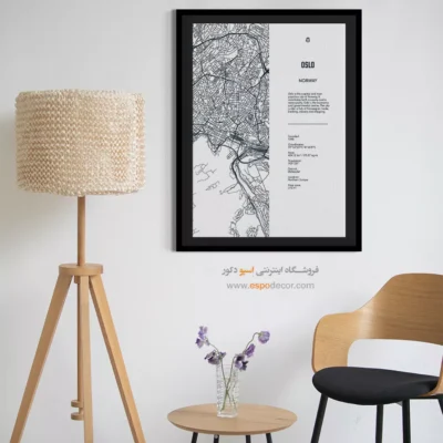 تابلو مینیمال و دکوراتیو - ‏oslo europe  – تابلو نقشه شهرهای جهان - اسپو دکور