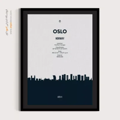 تابلو مینیمال سیاه و سفید برای دفتر کار - ‏oslo northern europe  – تابلو نقشه شهرهای جهان - اسپو دکور