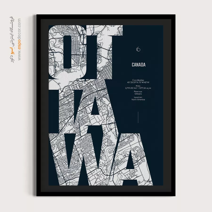 خرید تابلو نقشه کانادا - ottawa – تابلو نقشه شهرهای جهان - اسپو دکور
