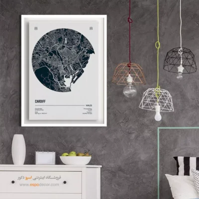 خرید تابلو برای دفتر معماران - ‏cardiff wales  – تابلو نقشه شهرهای جهان - اسپو دکور