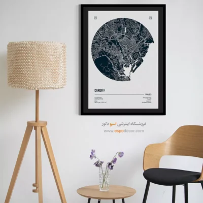 خرید تابلو برای دفتر معماران - ‏cardiff wales  – تابلو نقشه شهرهای جهان - اسپو دکور