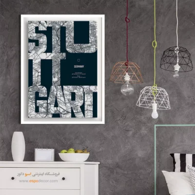 خرید تابلو نقشه شهر با فریم مدرن - ‏stuttgart  – تابلو نقشه شهرهای جهان - اسپو دکور