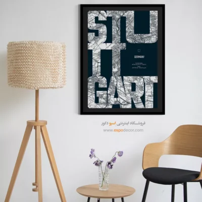 خرید تابلو نقشه شهر با فریم مدرن - ‏stuttgart  – تابلو نقشه شهرهای جهان - اسپو دکور