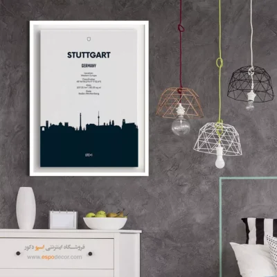 خرید تابلو نقشه خطی با طراحی خاص - ‏stuttgart western europe  – تابلو نقشه شهرهای جهان - اسپو دکور
