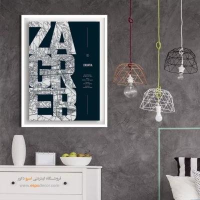 خرید تابلو نقشه دیواری مینیمالیستی - ‏zagreb  – تابلو نقشه شهرهای جهان - اسپو دکور