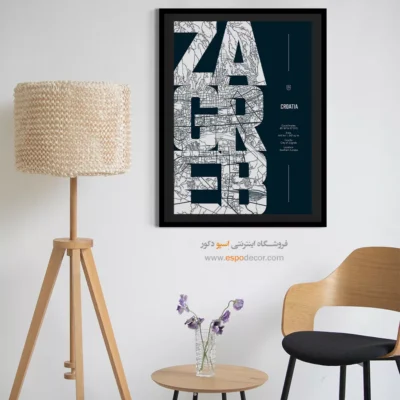 خرید تابلو نقشه دیواری مینیمالیستی - ‏zagreb  – تابلو نقشه شهرهای جهان - اسپو دکور