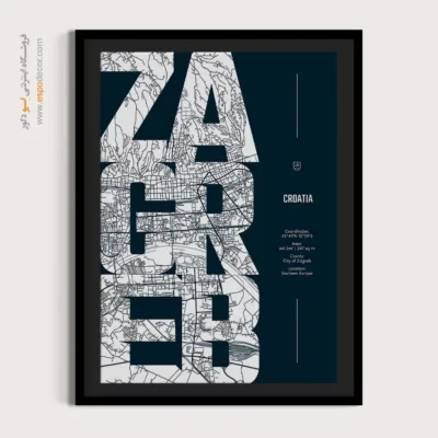 خرید تابلو نقشه دیواری مینیمالیستی - ‏zagreb  – تابلو نقشه شهرهای جهان - اسپو دکور