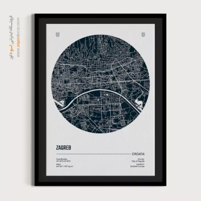 خرید تابلو نقشه زاگرب - ‏zagreb croatia  – تابلو نقشه شهرهای جهان - اسپو دکور