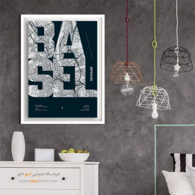 خرید تابلو نقشه کالیگرافی شهر بازل - ‏basel  – تابلو نقشه شهرهای جهان - اسپو دکور