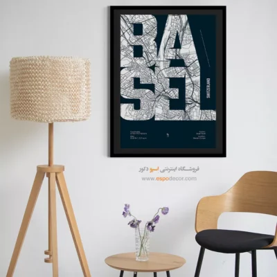 خرید تابلو نقشه کالیگرافی شهر بازل - ‏basel  – تابلو نقشه شهرهای جهان - اسپو دکور