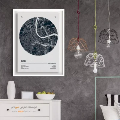 خرید تابلو نقشه فریم‌دار - ‏basel switzerland  – تابلو نقشه شهرهای جهان - اسپو دکور