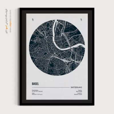 خرید تابلو نقشه فریم‌دار - ‏basel switzerland  – تابلو نقشه شهرهای جهان - اسپو دکور