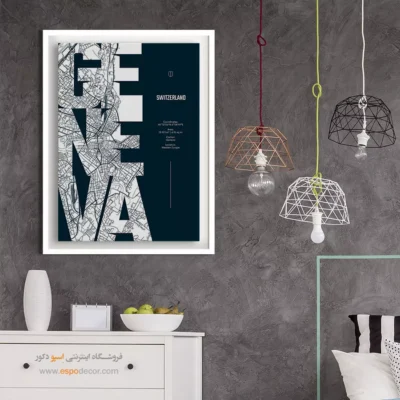خرید تابلو نقشه مناسب آژانس‌های مسافرتی - ‏geneva  – تابلو نقشه شهرهای جهان - اسپو دکور