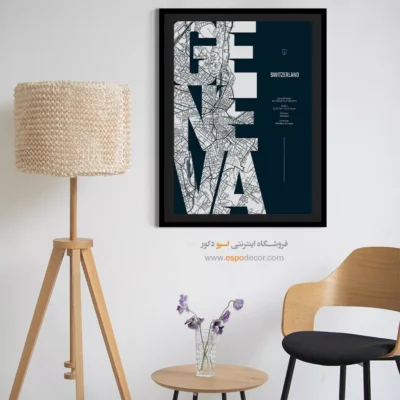 خرید تابلو نقشه مناسب آژانس‌های مسافرتی - ‏geneva  – تابلو نقشه شهرهای جهان - اسپو دکور