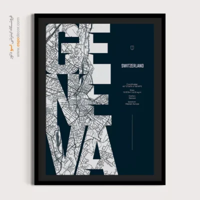 خرید تابلو نقشه مناسب آژانس‌های مسافرتی - ‏geneva  – تابلو نقشه شهرهای جهان - اسپو دکور