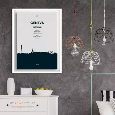 خرید تابلو نقشه مناسب هدیه تولد - ‏geneva western europe  – تابلو نقشه شهرهای جهان - اسپو دکور