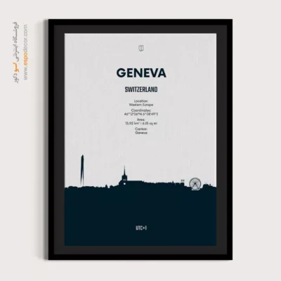خرید تابلو نقشه مناسب هدیه تولد - ‏geneva western europe  – تابلو نقشه شهرهای جهان - اسپو دکور