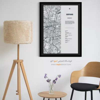 خرید تابلو نقشه هنری ویژه دفاتر کاری - ‏dortmund europe  – تابلو نقشه شهرهای جهان - اسپو دکور