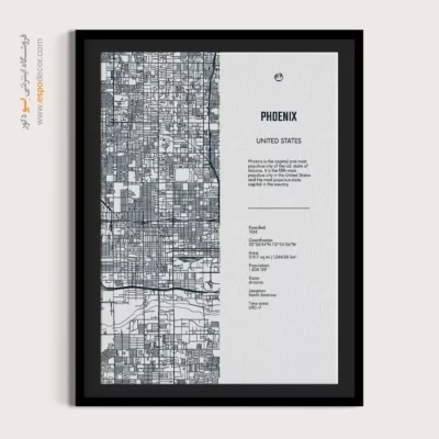 قیمت تابلو نقشه شهر ست 4 تایی - phoenix arizona – تابلو نقشه شهرهای جهان - اسپو دکور