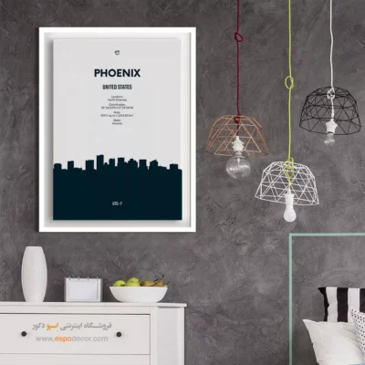 تابلو نقشه برای اتاق نشیمن - ‏phoenix north america  – تابلو نقشه شهرهای جهان - اسپو دکور