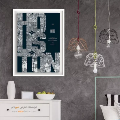 تابلو نقشه مدرن برای پذیرایی - ‏houston  – تابلو نقشه شهرهای جهان - اسپو دکور
