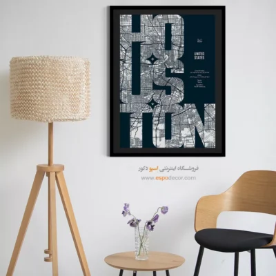 تابلو نقشه مدرن برای پذیرایی - ‏houston  – تابلو نقشه شهرهای جهان - اسپو دکور