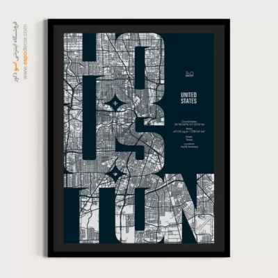 تابلو نقشه مدرن برای پذیرایی - ‏houston  – تابلو نقشه شهرهای جهان - اسپو دکور