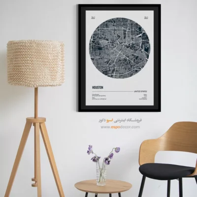 تابلو نقشه برای دفتر کار - ‏houston usa  – تابلو نقشه شهرهای جهان - اسپو دکور