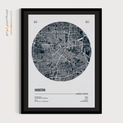 تابلو نقشه برای دفتر کار - ‏houston usa  – تابلو نقشه شهرهای جهان - اسپو دکور