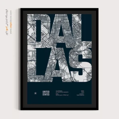 تابلو نقشه لوکس برای شرکت‌ها - ‏dallas  – تابلو نقشه شهرهای جهان - اسپو دکور