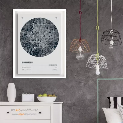 تابلو نقشه دکوراتیو مینیمال برای سالن مطالعه - ‏indianapolis usa  – تابلو نقشه شهرهای جهان - اسپو دکور