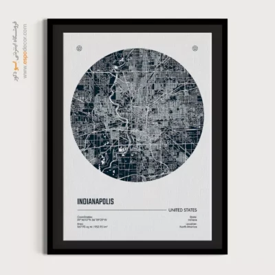 تابلو نقشه دکوراتیو مینیمال برای سالن مطالعه - ‏indianapolis usa  – تابلو نقشه شهرهای جهان - اسپو دکور