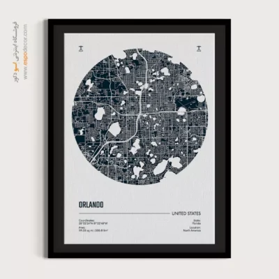 تابلو نقشه دکوراتیو مینیمال برای اتاق نشیمن - ‏orlando usa  – تابلو نقشه شهرهای جهان - اسپو دکور