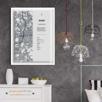 تابلو نقشه دکوراتیو سیاه و سفید برای دفتر کار - ‏orlando florida  – تابلو نقشه شهرهای جهان - اسپو دکور