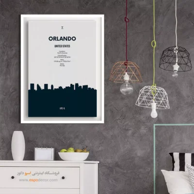 تابلو نقشه دکوراتیو برای اتاق نوجوان - ‏orlando north america  – تابلو نقشه شهرهای جهان - اسپو دکور