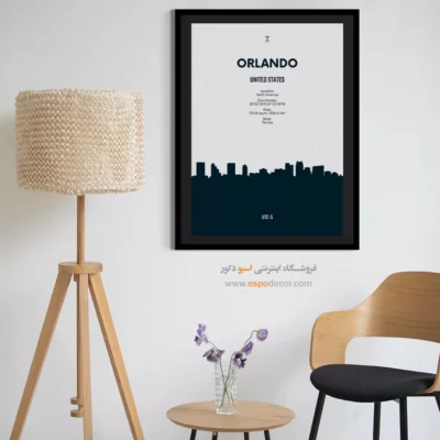 تابلو نقشه دکوراتیو برای اتاق نوجوان - ‏orlando north america  – تابلو نقشه شهرهای جهان - اسپو دکور