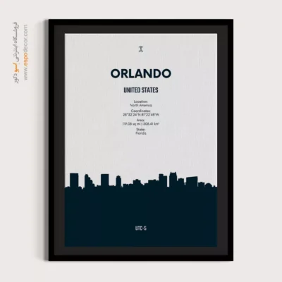 تابلو نقشه دکوراتیو برای اتاق نوجوان - ‏orlando north america  – تابلو نقشه شهرهای جهان - اسپو دکور